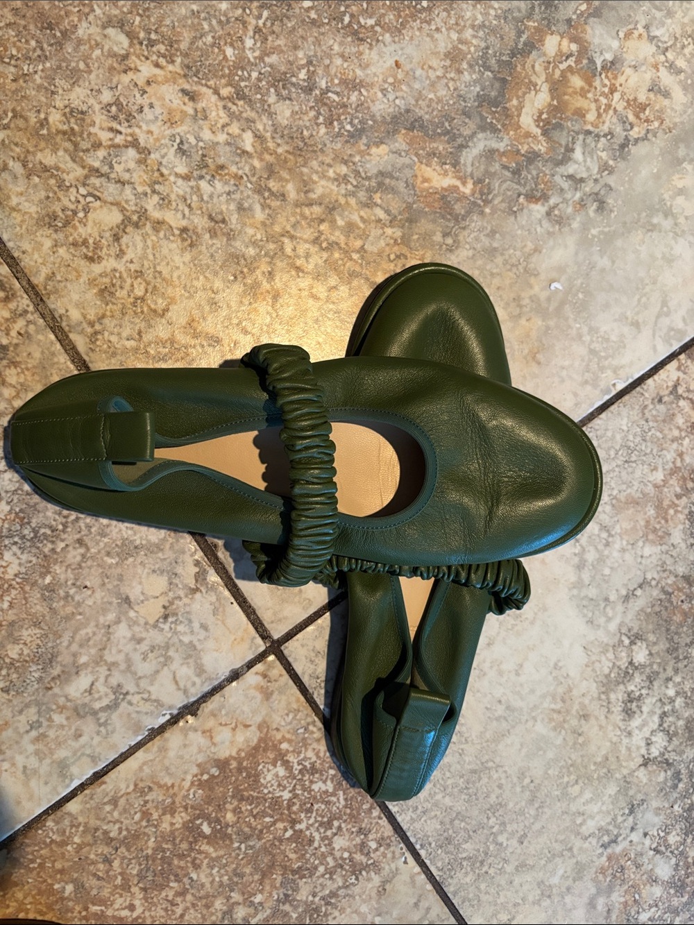 Wandler Forest Green Ruched Strap Ballet Flats